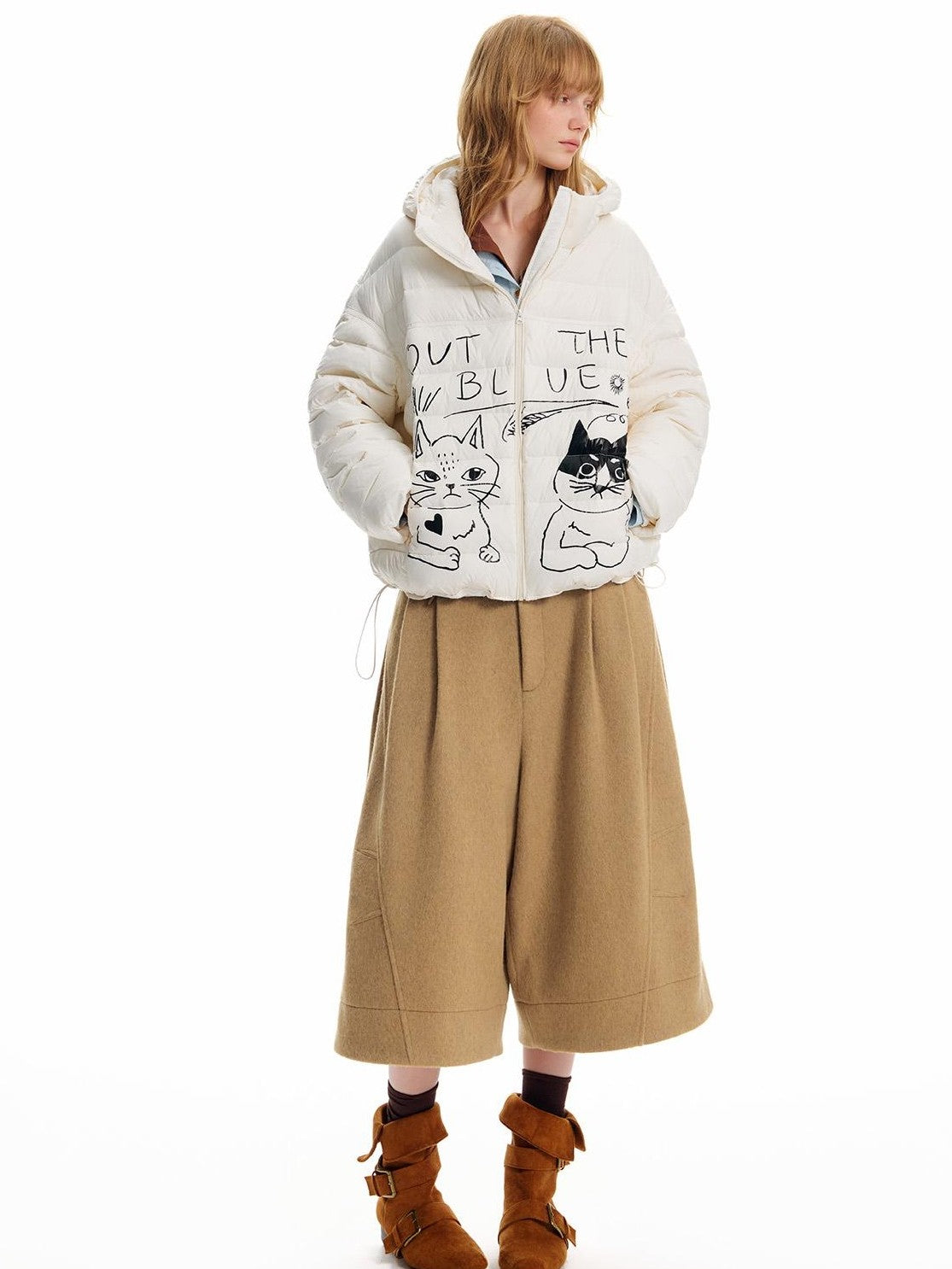 OuttheBlue Cat Print Loose Short Women&
