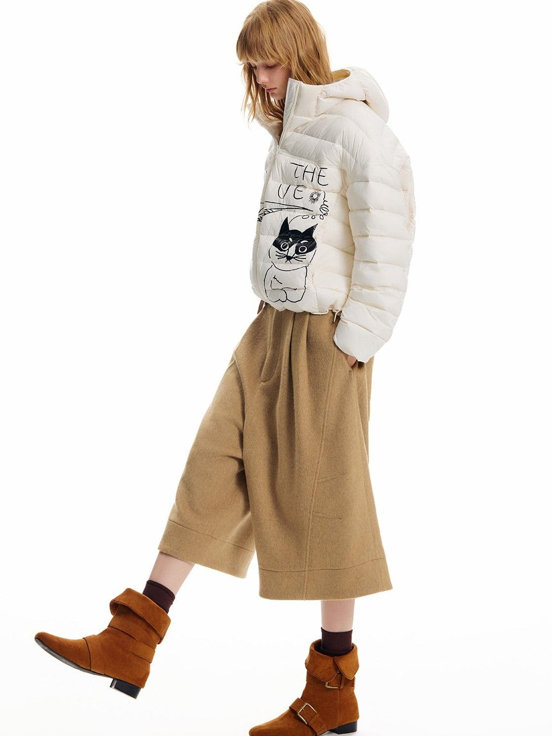 OuttheBlue Cat Print Loose Short Women&