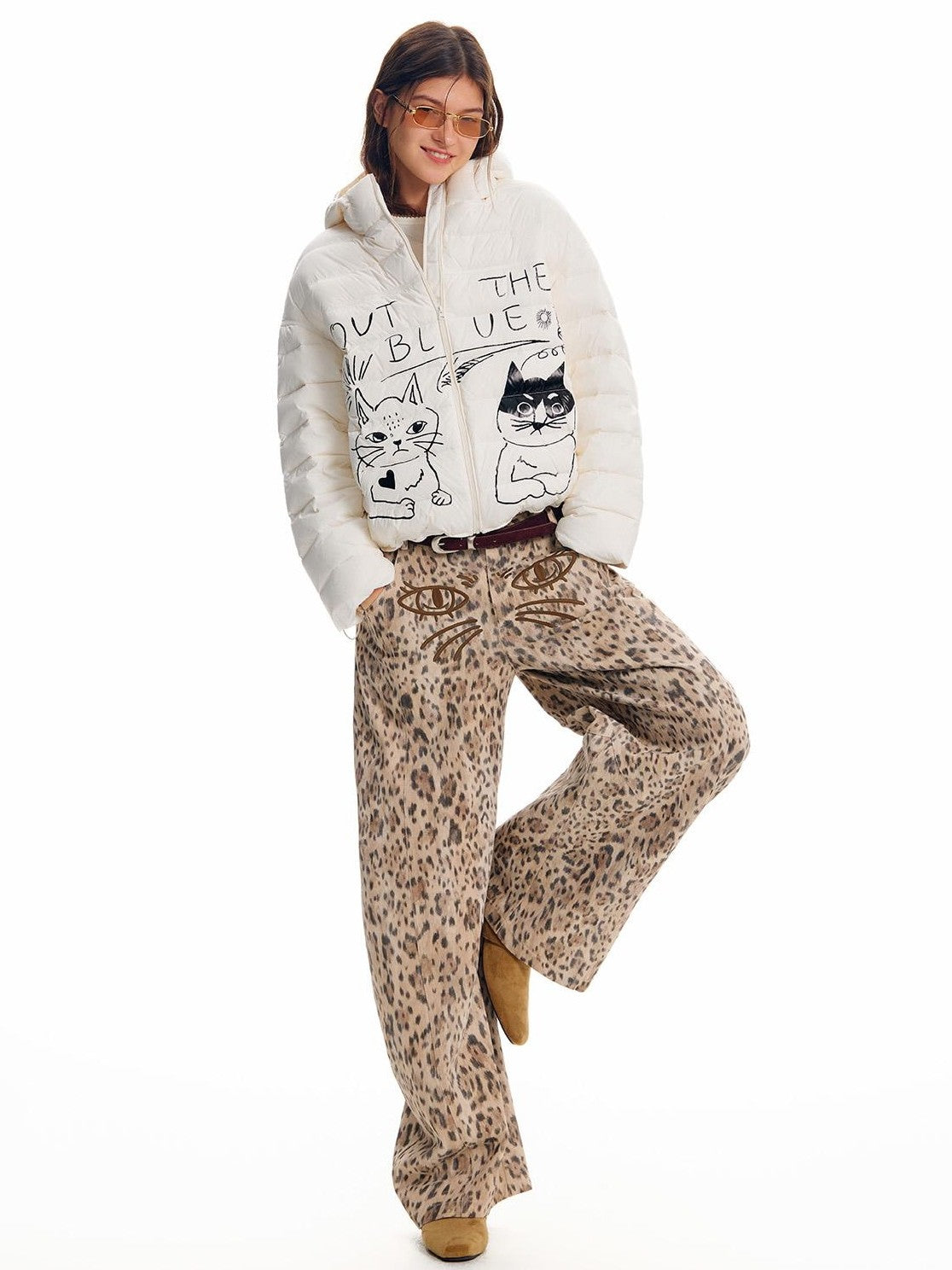 OuttheBlue Cat Print Loose Short Women&