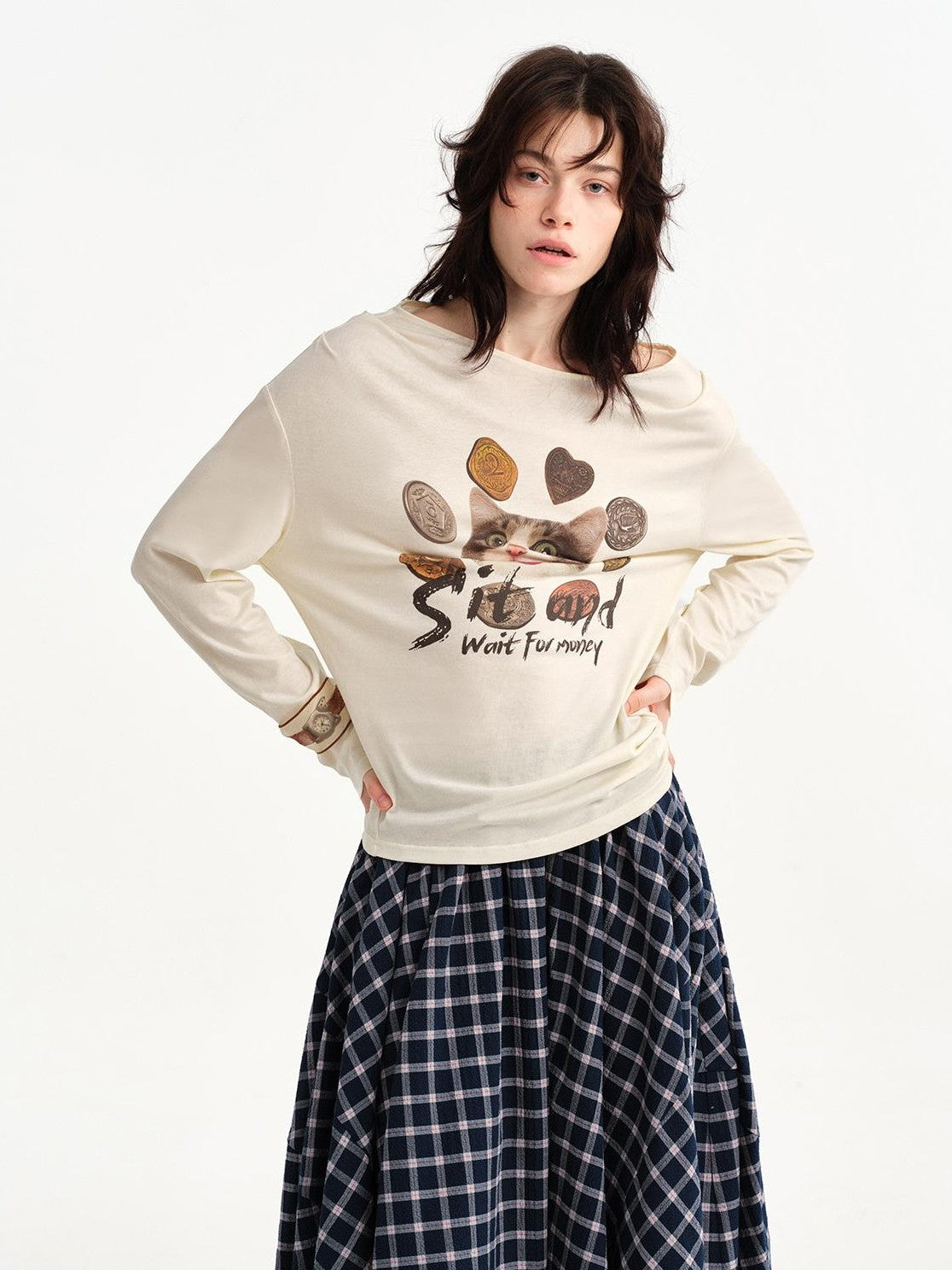 OuttheBlue Cat Print Ruched Women&