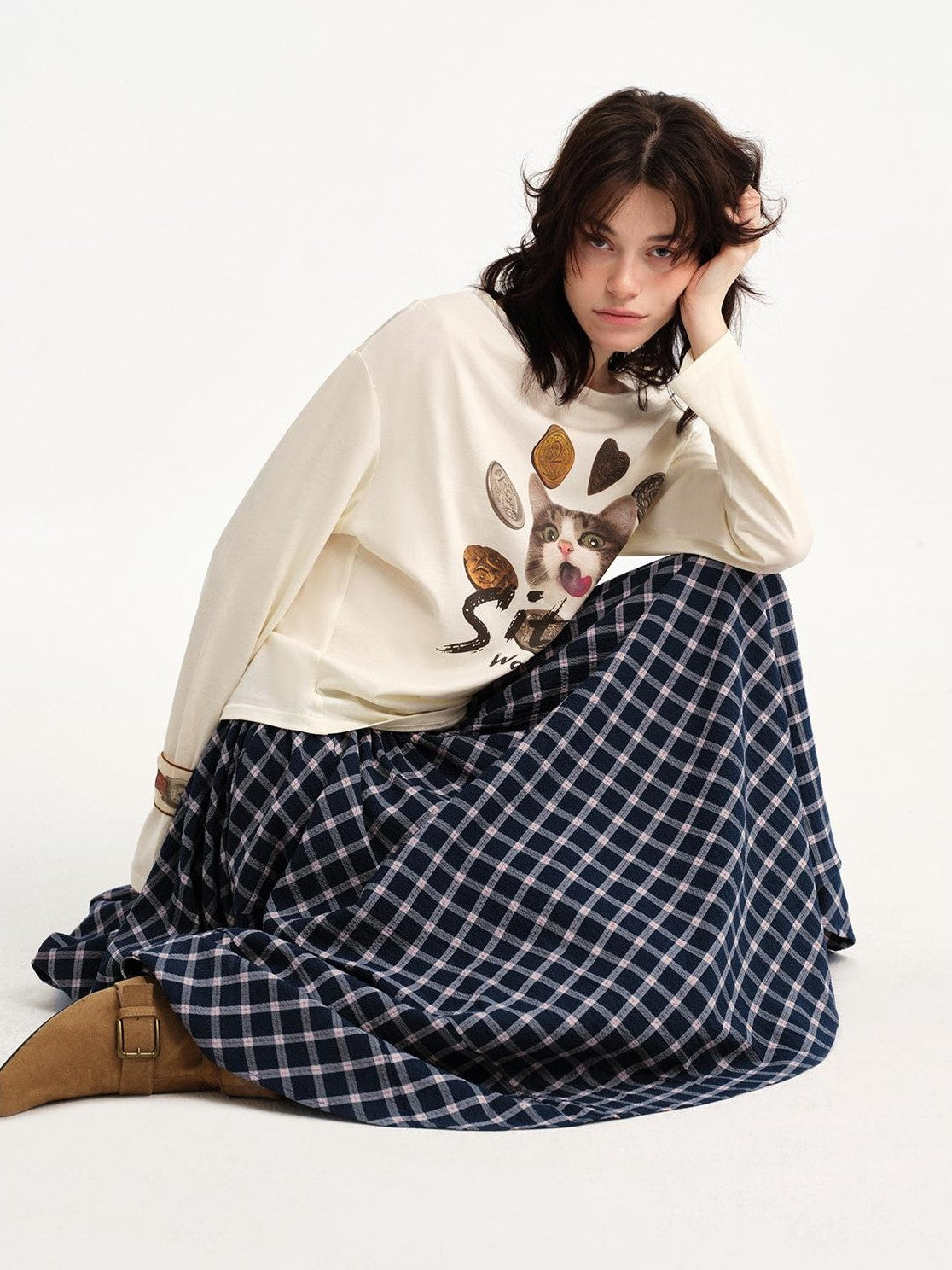 OuttheBlue Cat Print Ruched Women&