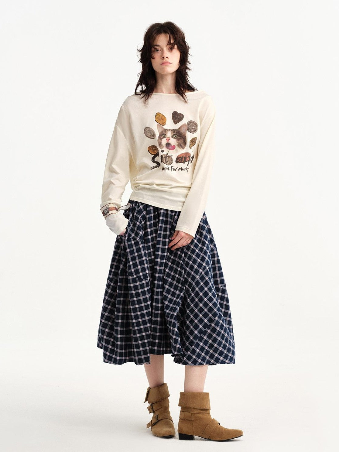 OuttheBlue Cat Print Ruched Women&
