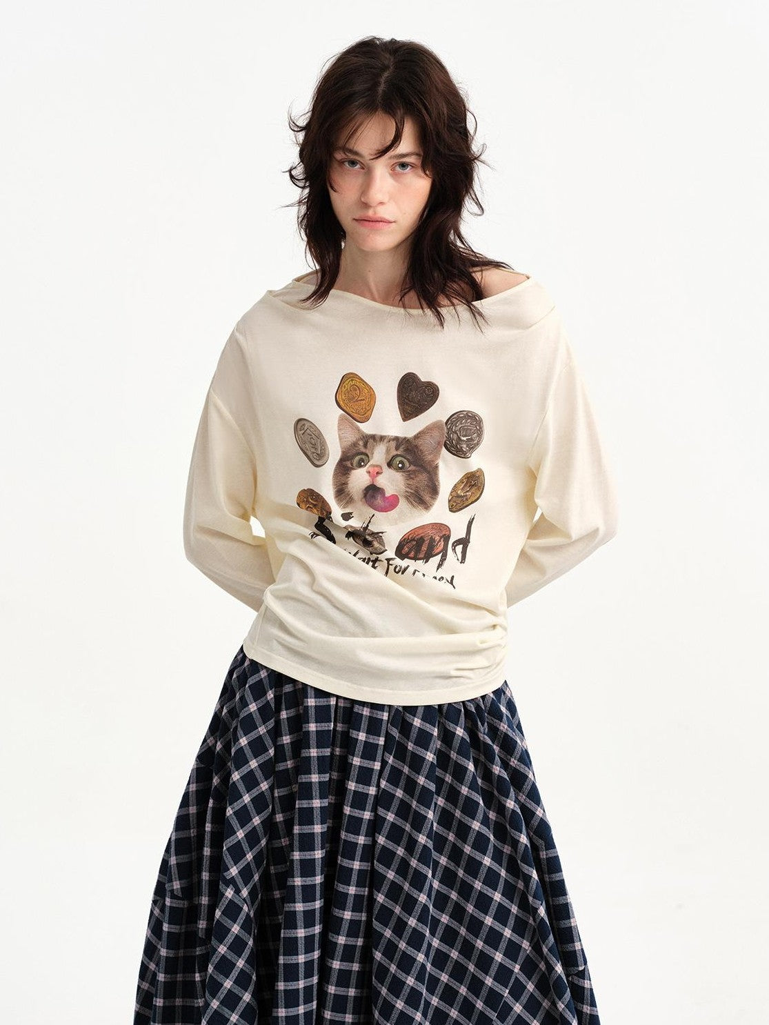 OuttheBlue Cat Print Ruched Women&