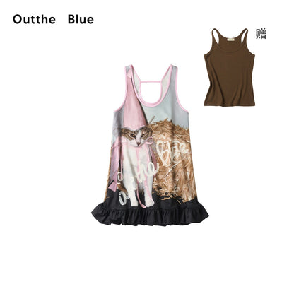 OuttheBlue_Cat_Print_Ruffle_A_Line_Women&