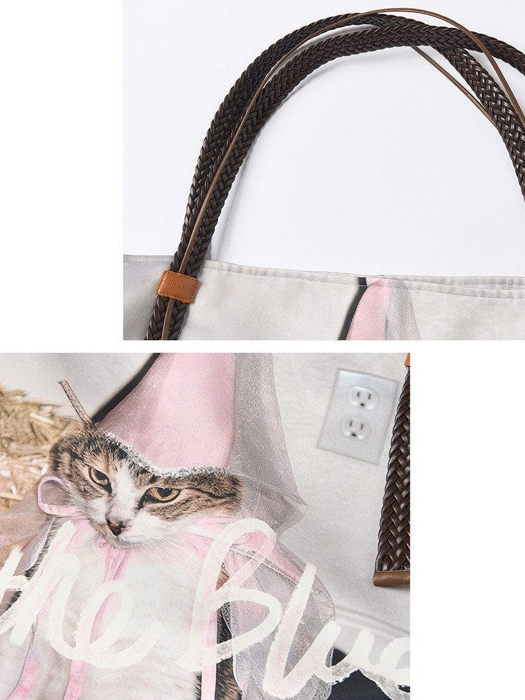 OuttheBlue Cat Print Ruffle A Line Women&