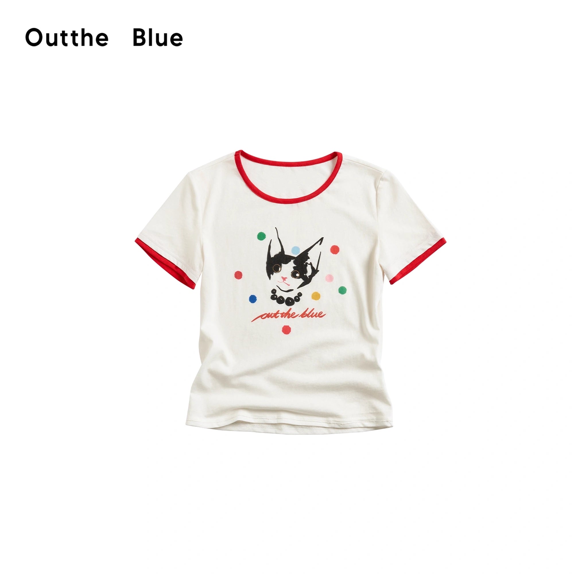 OuttheBlue_Cat_With_Pearl_Necklace_Summer_Contrast_Color_T-shirt_MISSTT