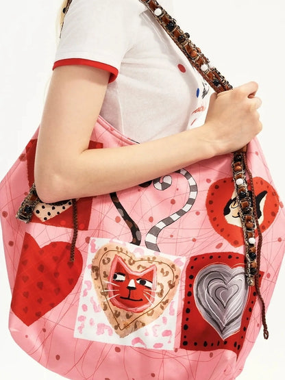 OuttheBlue Catwalk Hearts Beads Tote