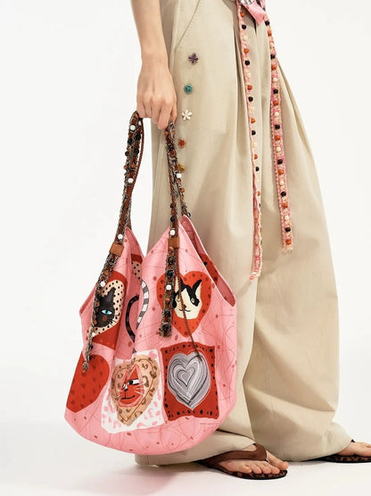OuttheBlue Catwalk Hearts Beads Tote