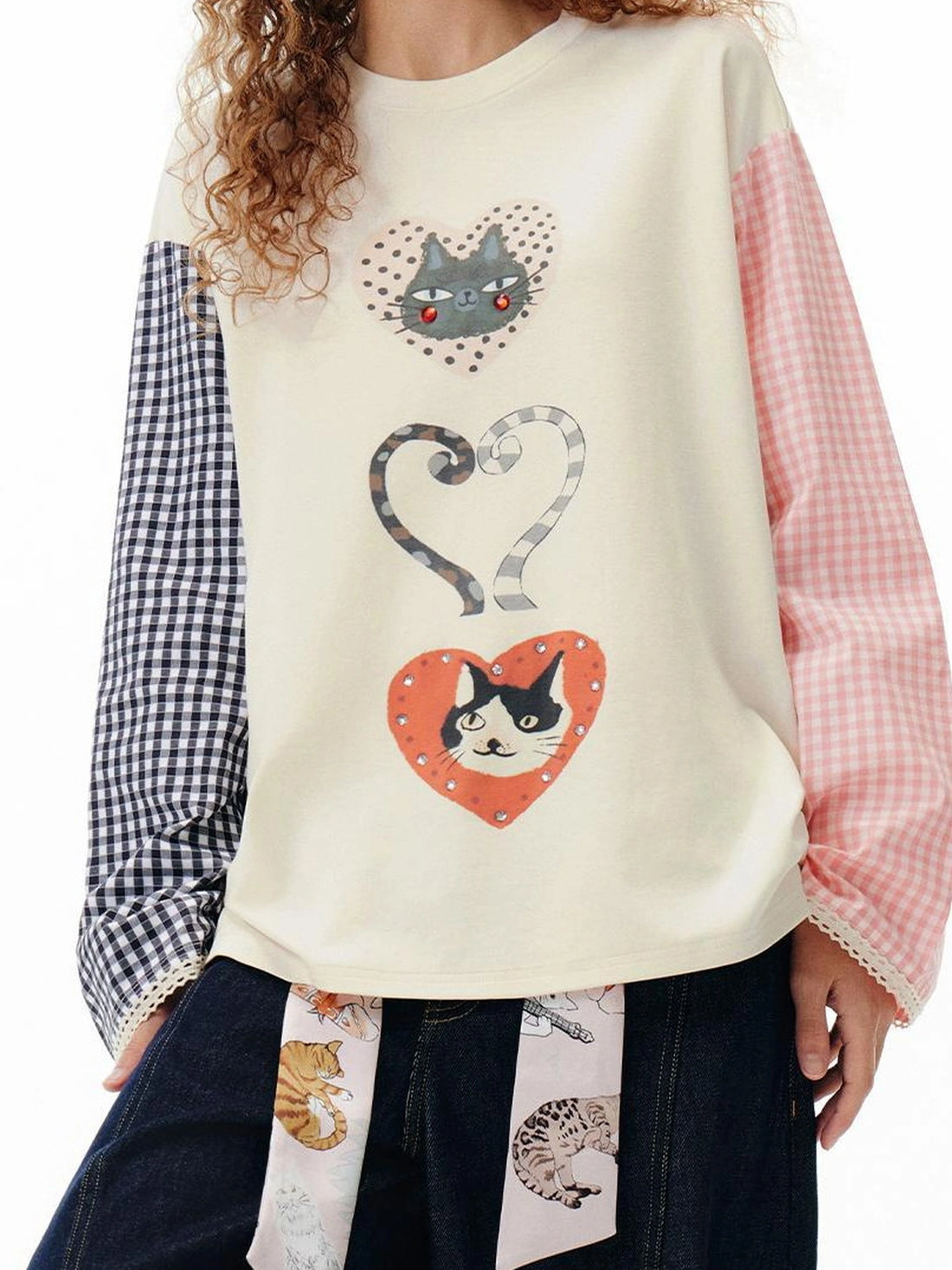 OuttheBlue Check Print Crystal Embellished T-shirt