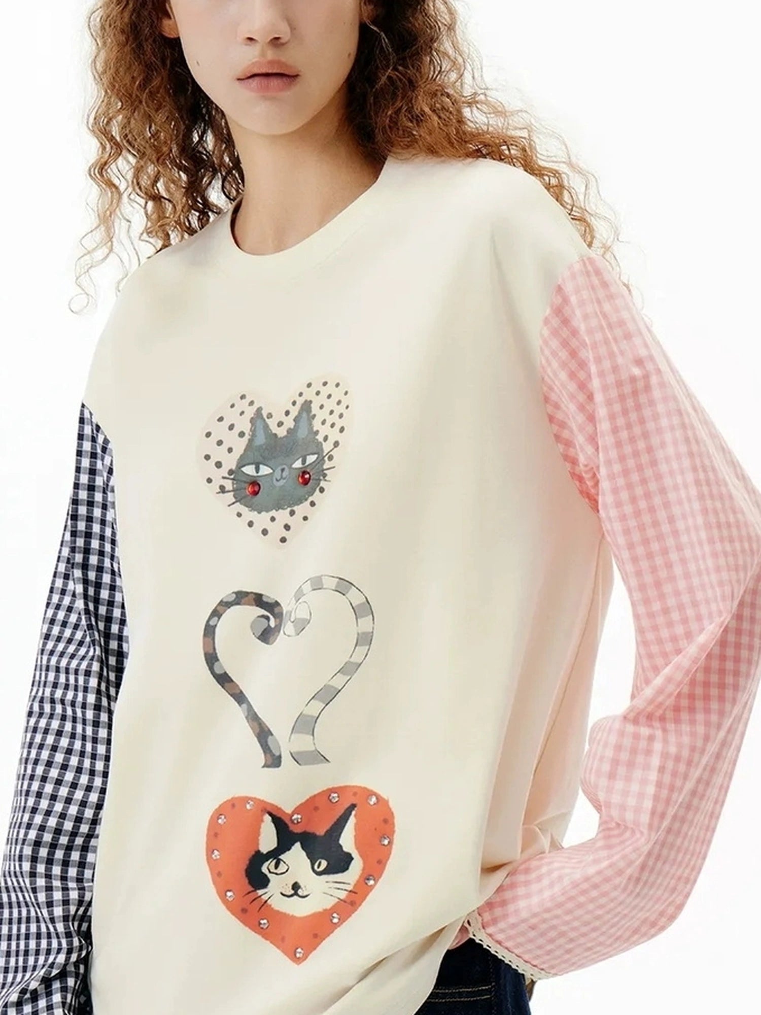 OuttheBlue Check Print Crystal Embellished T-shirt
