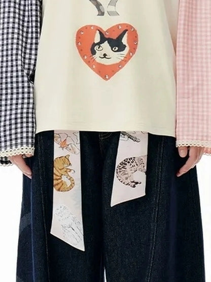 OuttheBlue Check Print Crystal Embellished T-shirt