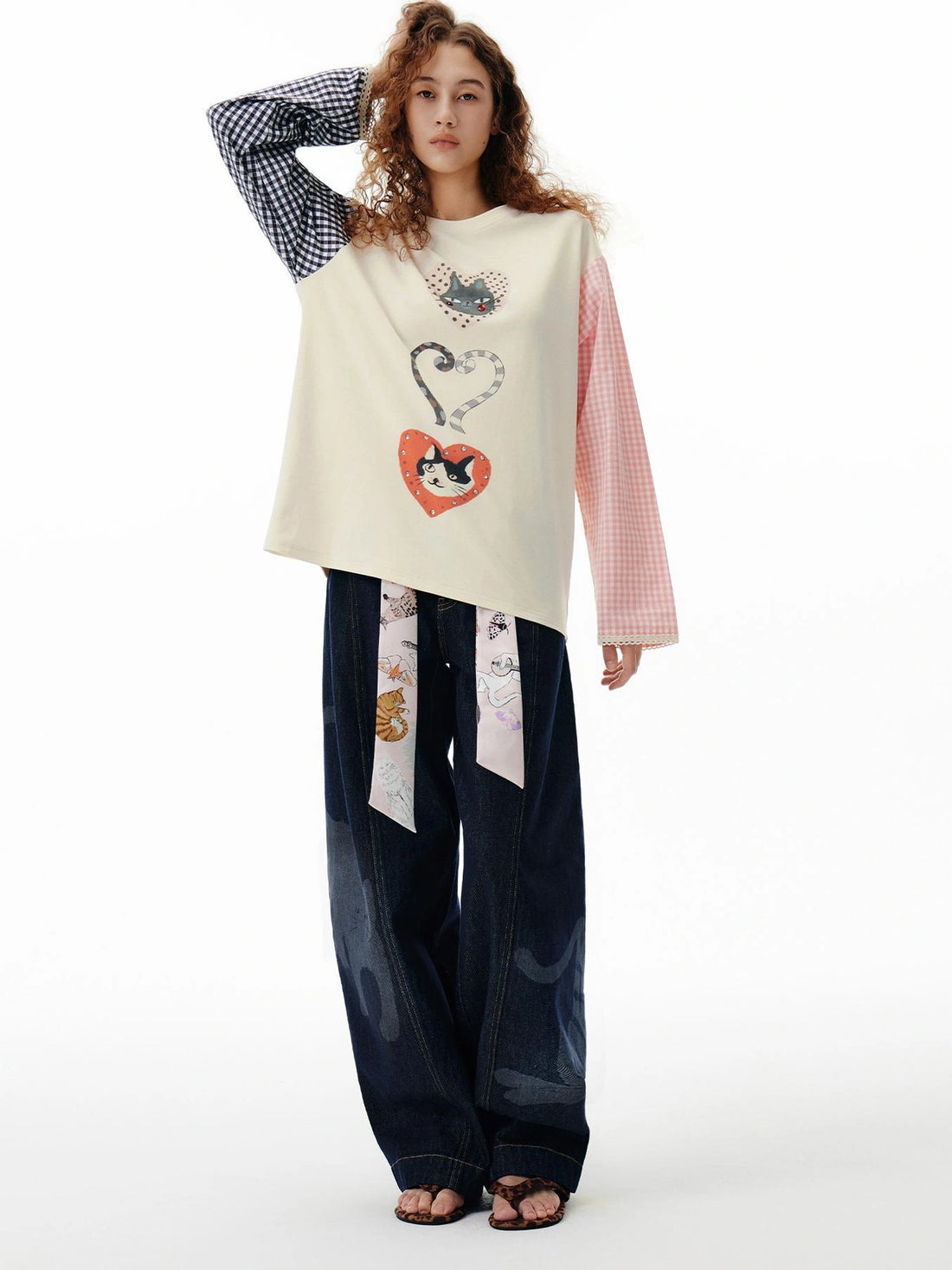 OuttheBlue Check Print Crystal Embellished T-shirt