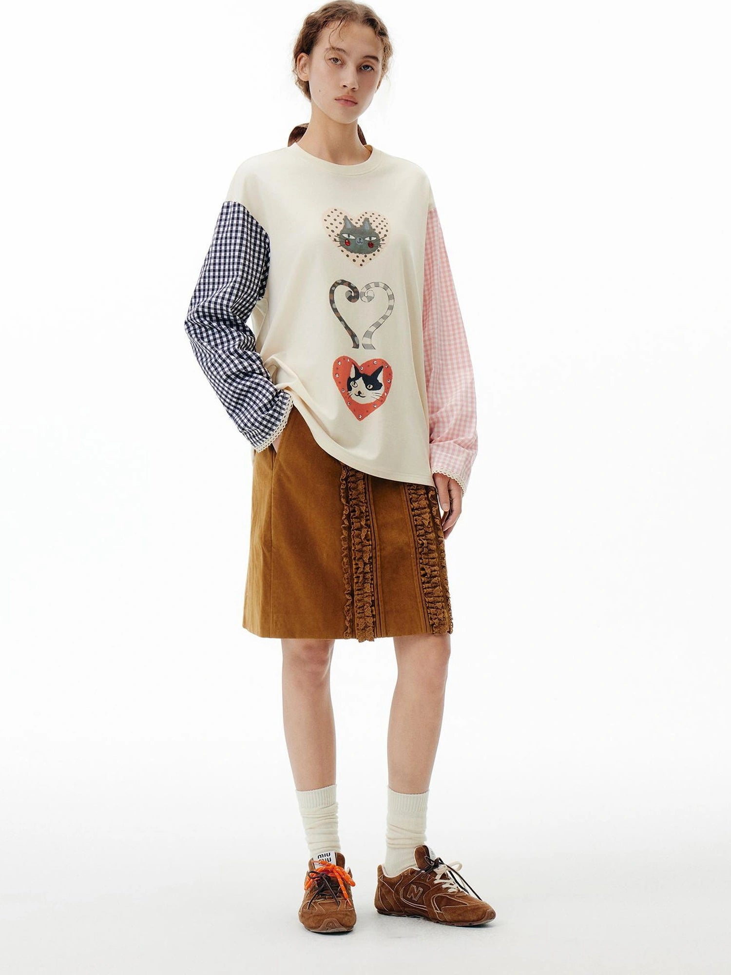 OuttheBlue Check Print Crystal Embellished T-shirt