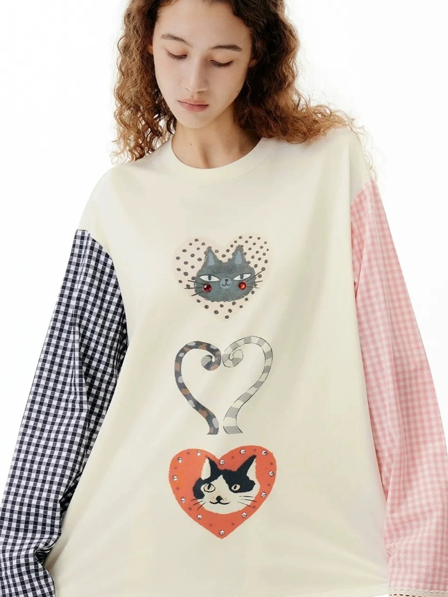OuttheBlue Check Print Crystal Embellished T-shirt