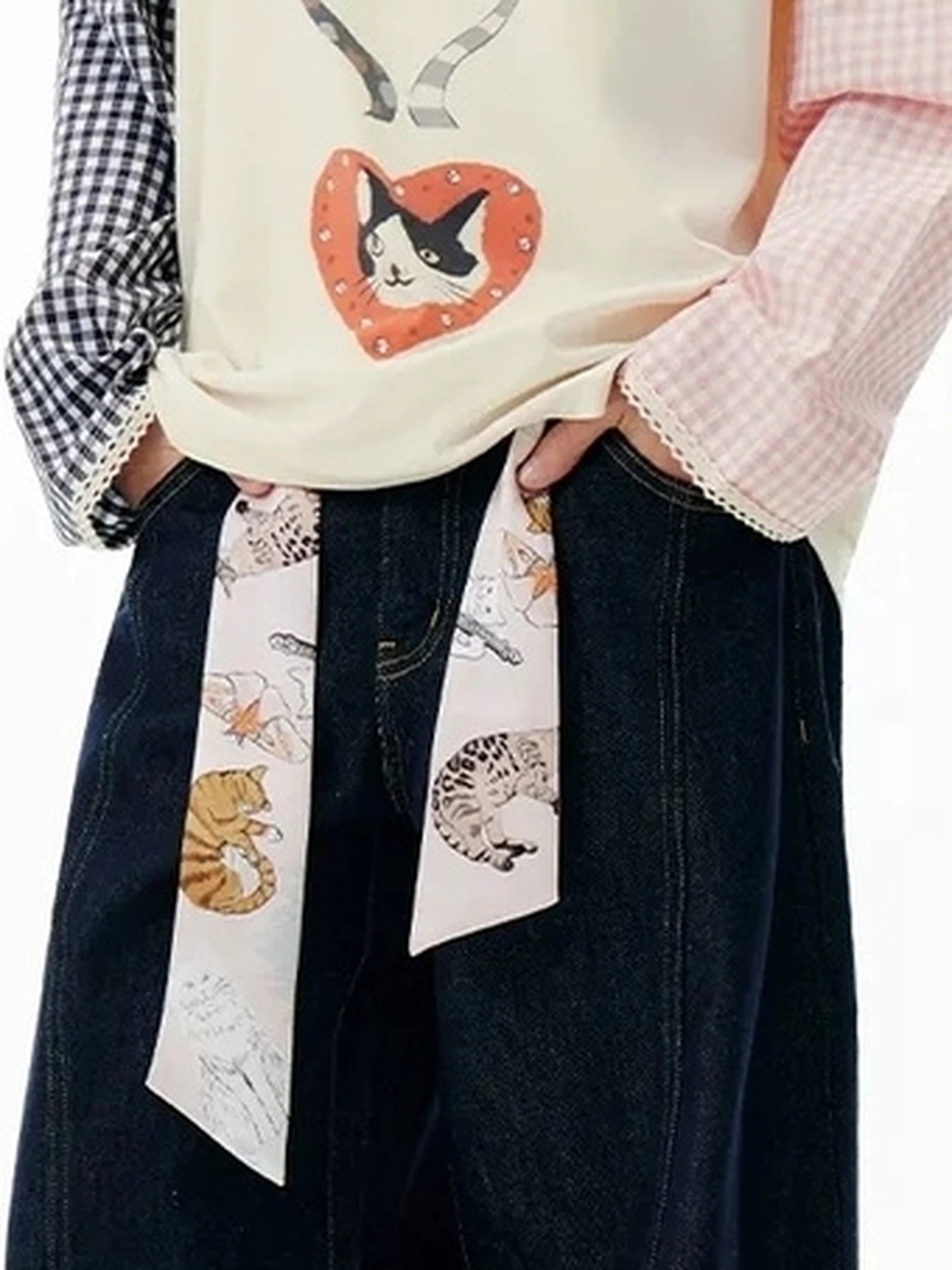 OuttheBlue Check Print Crystal Embellished T-shirt
