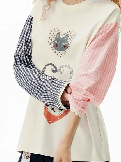 OuttheBlue Check Print Crystal Embellished T-shirt