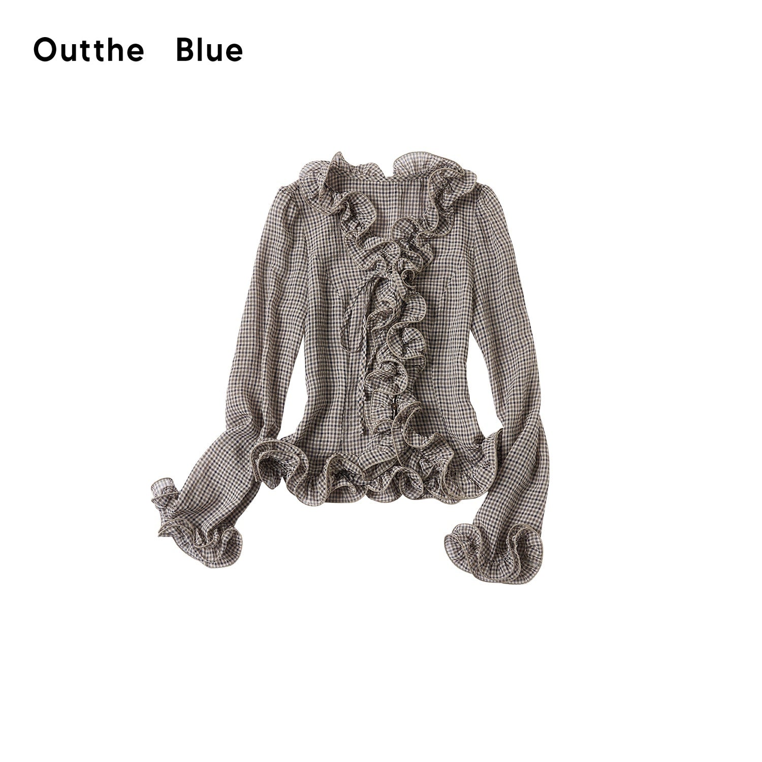 OuttheBlue_Checked_Ruffle_Tie_Fitted_Bell_Sleeve_Women&