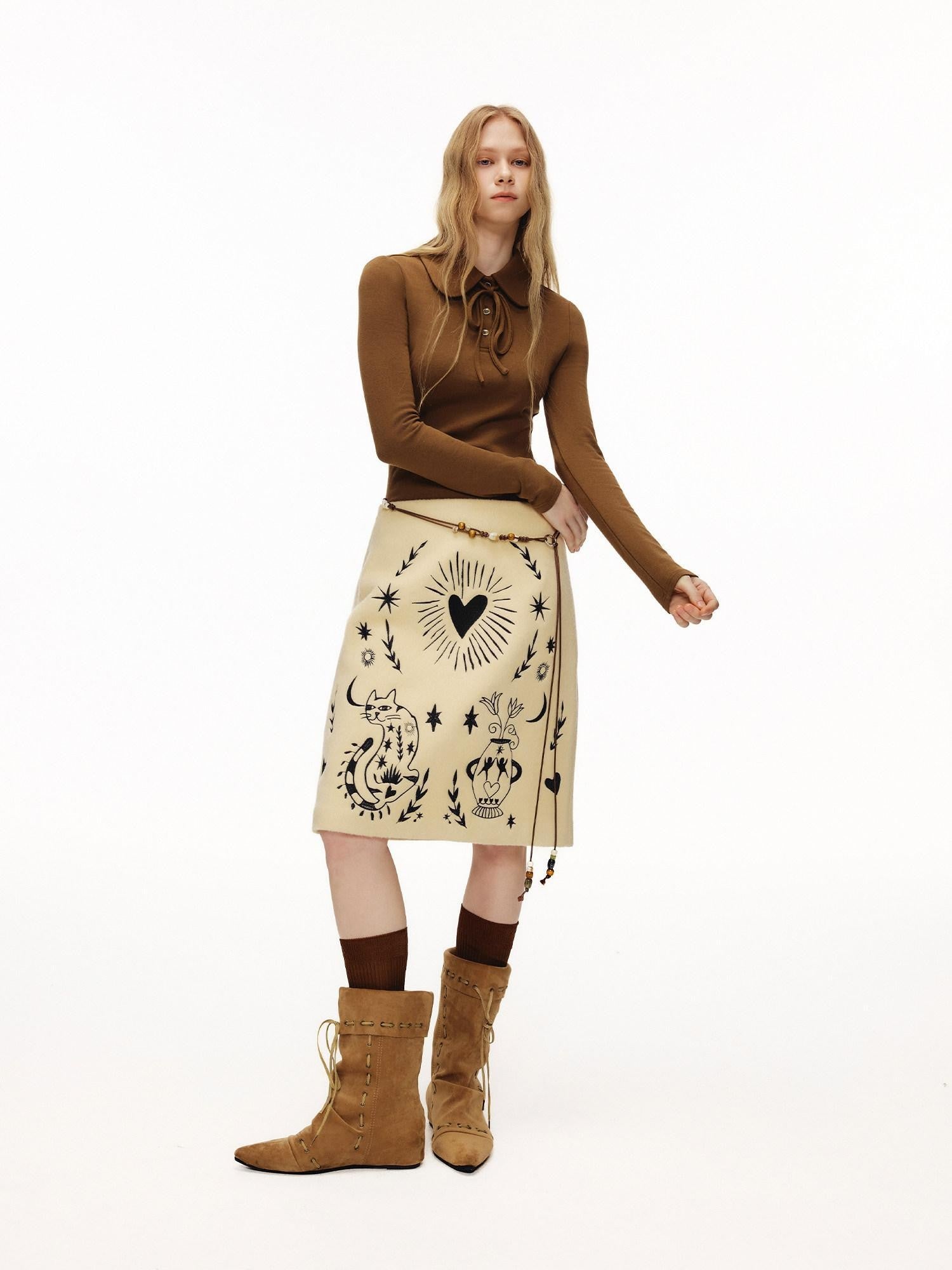 OuttheBlue Cheese Yellow Heavy Embroidery Straight Women&