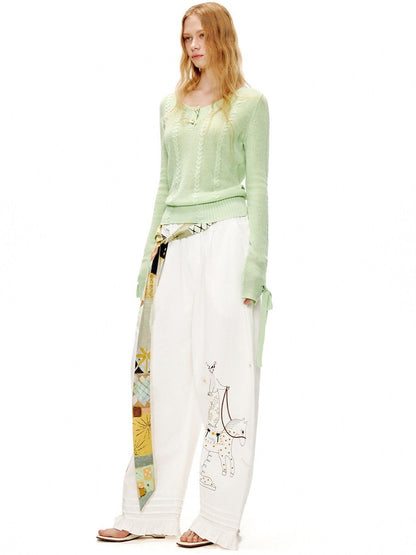 OuttheBlue Circus Character Embroidered Ruffle Curved Cut Relaxed Women&