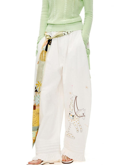 OuttheBlue Circus Character Embroidered Ruffle Curved Cut Relaxed Women&