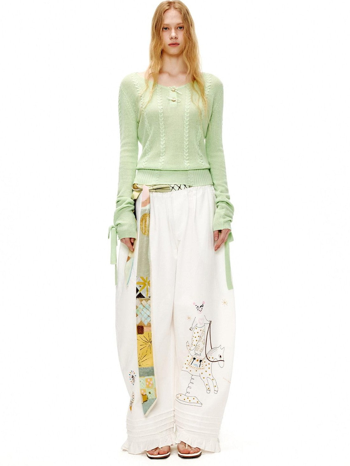 OuttheBlue Circus Character Embroidered Ruffle Curved Cut Relaxed Women&