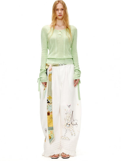 OuttheBlue Circus Character Embroidered Ruffle Curved Cut Relaxed Women&