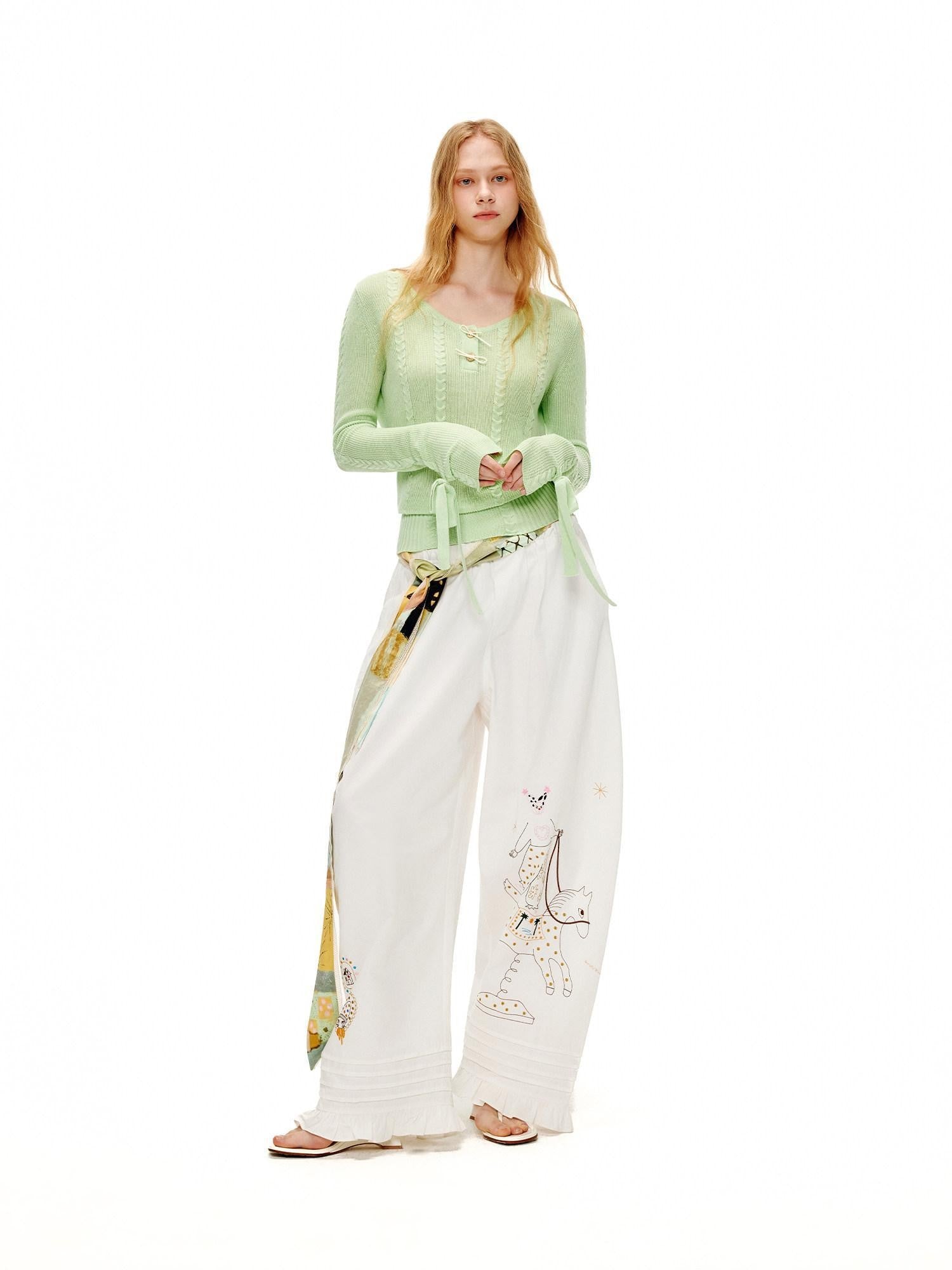 OuttheBlue Circus Character Embroidered Ruffle Curved Cut Relaxed Women&
