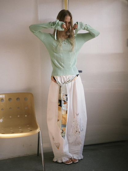 OuttheBlue Circus Character Embroidered Ruffle Curved Cut Relaxed Women&