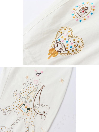 OuttheBlue Circus Character Embroidered Ruffle Curved Cut Relaxed Women&