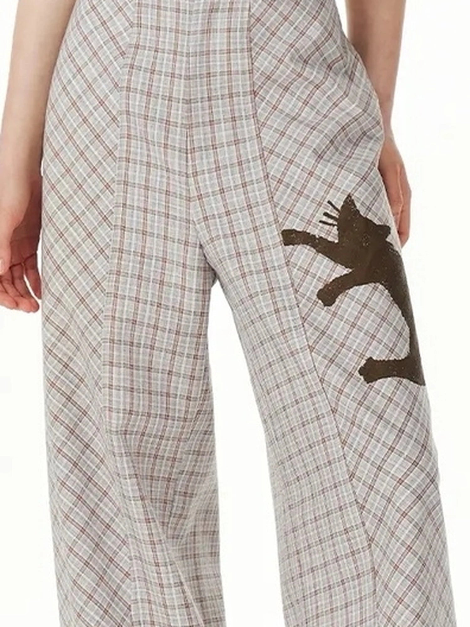OuttheBlue Classic Plaid Wide Leg Trousers With Curved Hem