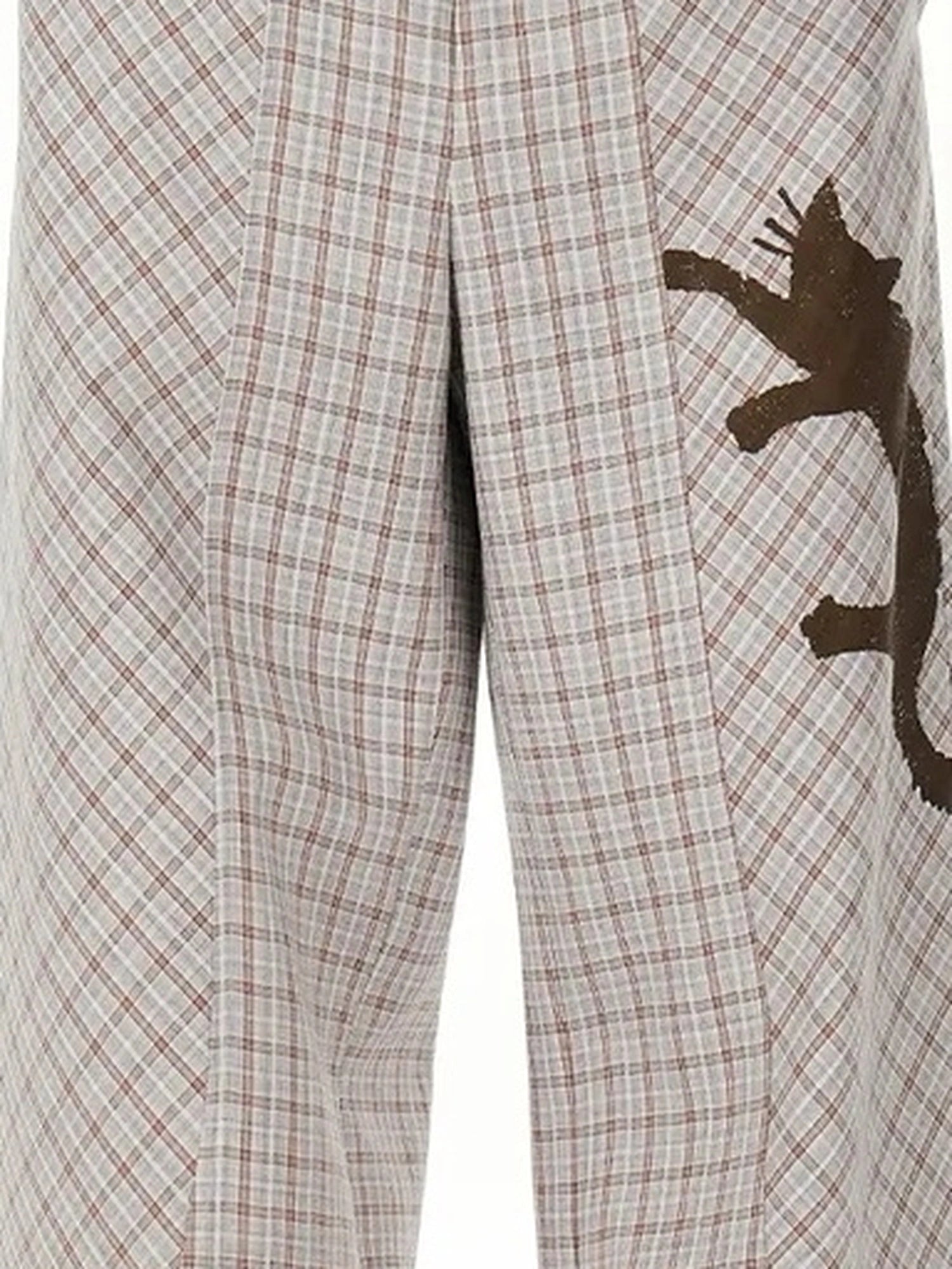 OuttheBlue Classic Plaid Wide Leg Trousers With Curved Hem