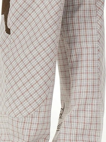 OuttheBlue Classic Plaid Wide Leg Trousers With Curved Hem