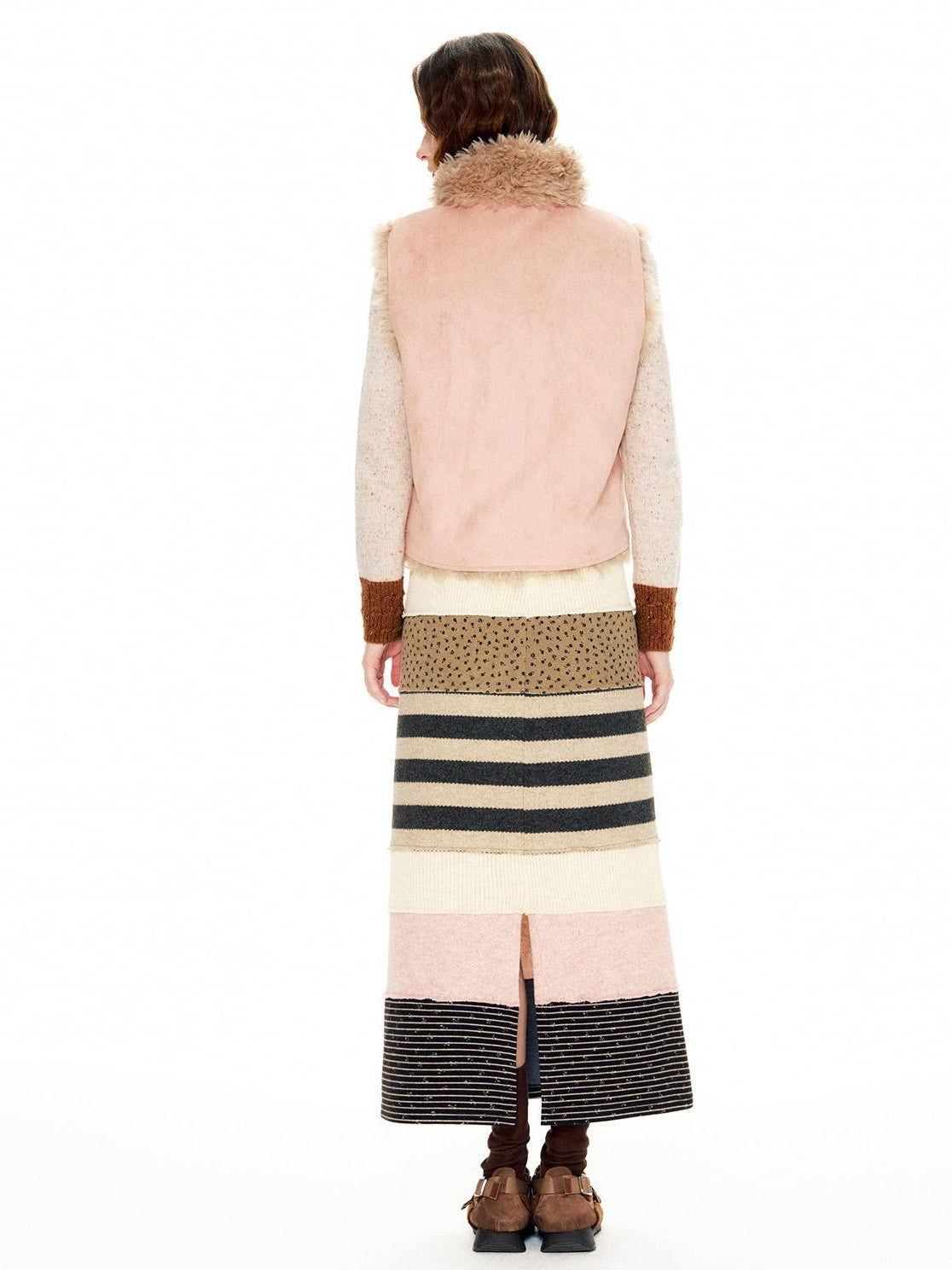 OuttheBlue Color Block Striped Polka Dot Drawstring Slit Knit Women&