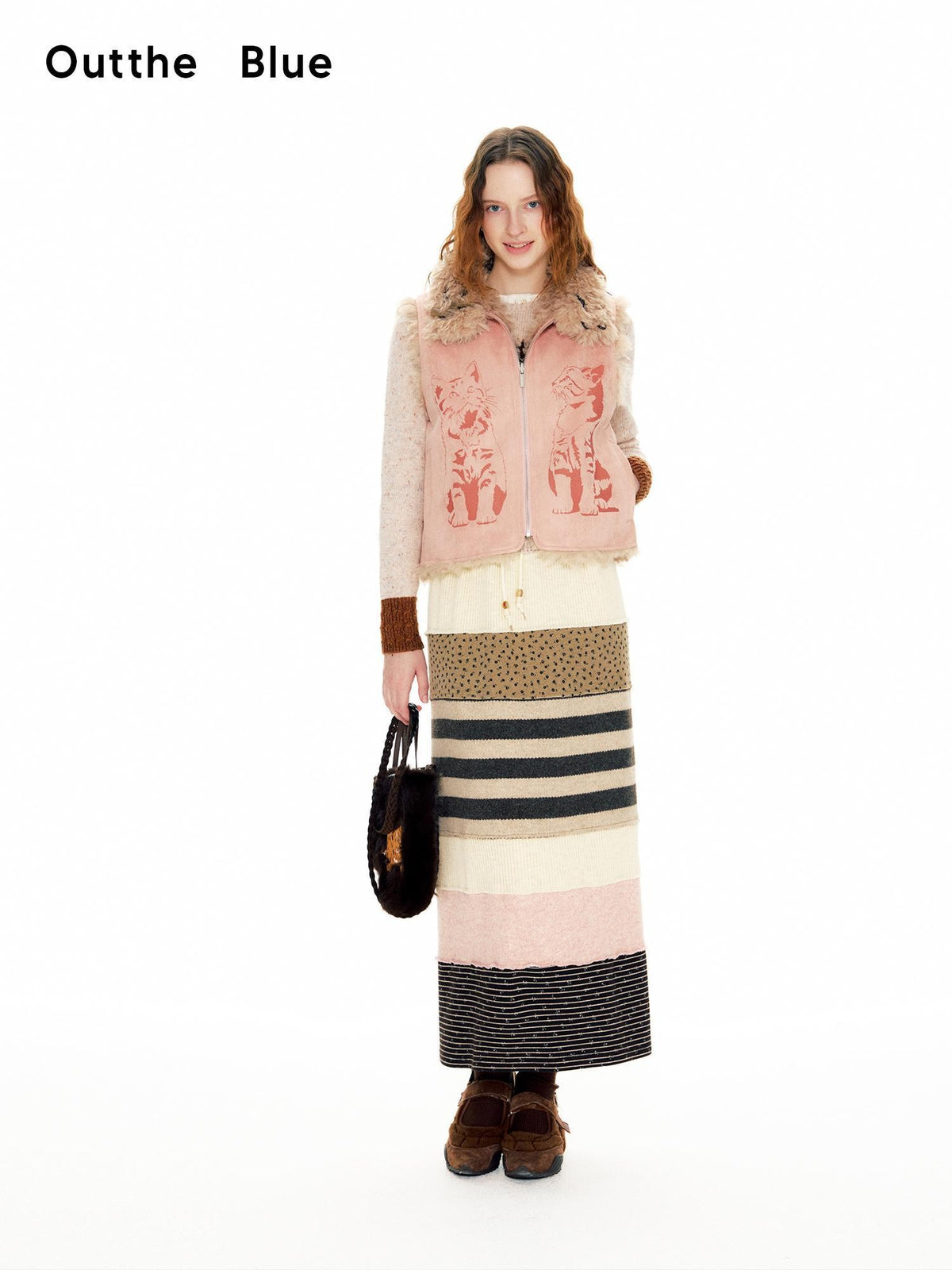 OuttheBlue Color Block Striped Polka Dot Drawstring Slit Knit Women&