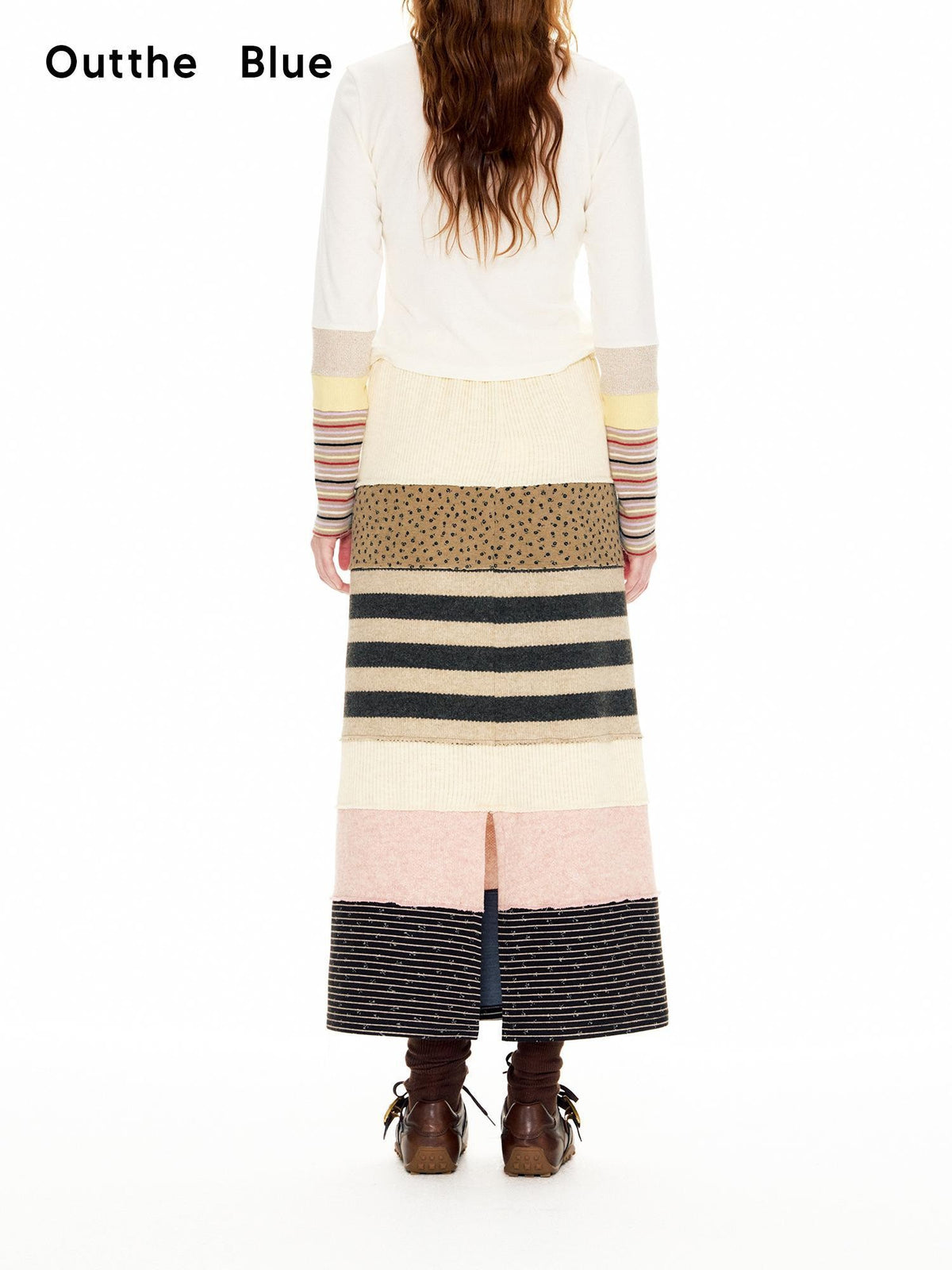 OuttheBlue Color Block Striped Polka Dot Drawstring Slit Knit Women&