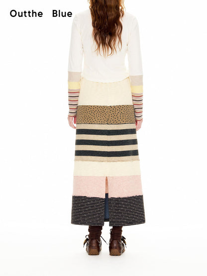 OuttheBlue Color Block Striped Polka Dot Drawstring Slit Knit Women&