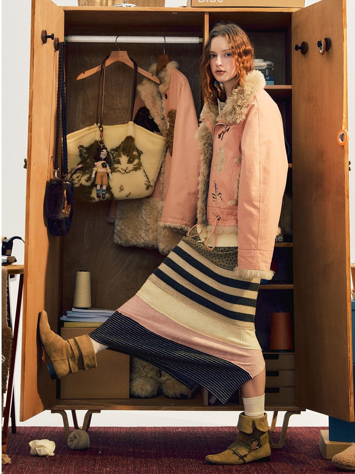 OuttheBlue Color Block Striped Polka Dot Drawstring Slit Knit Women&