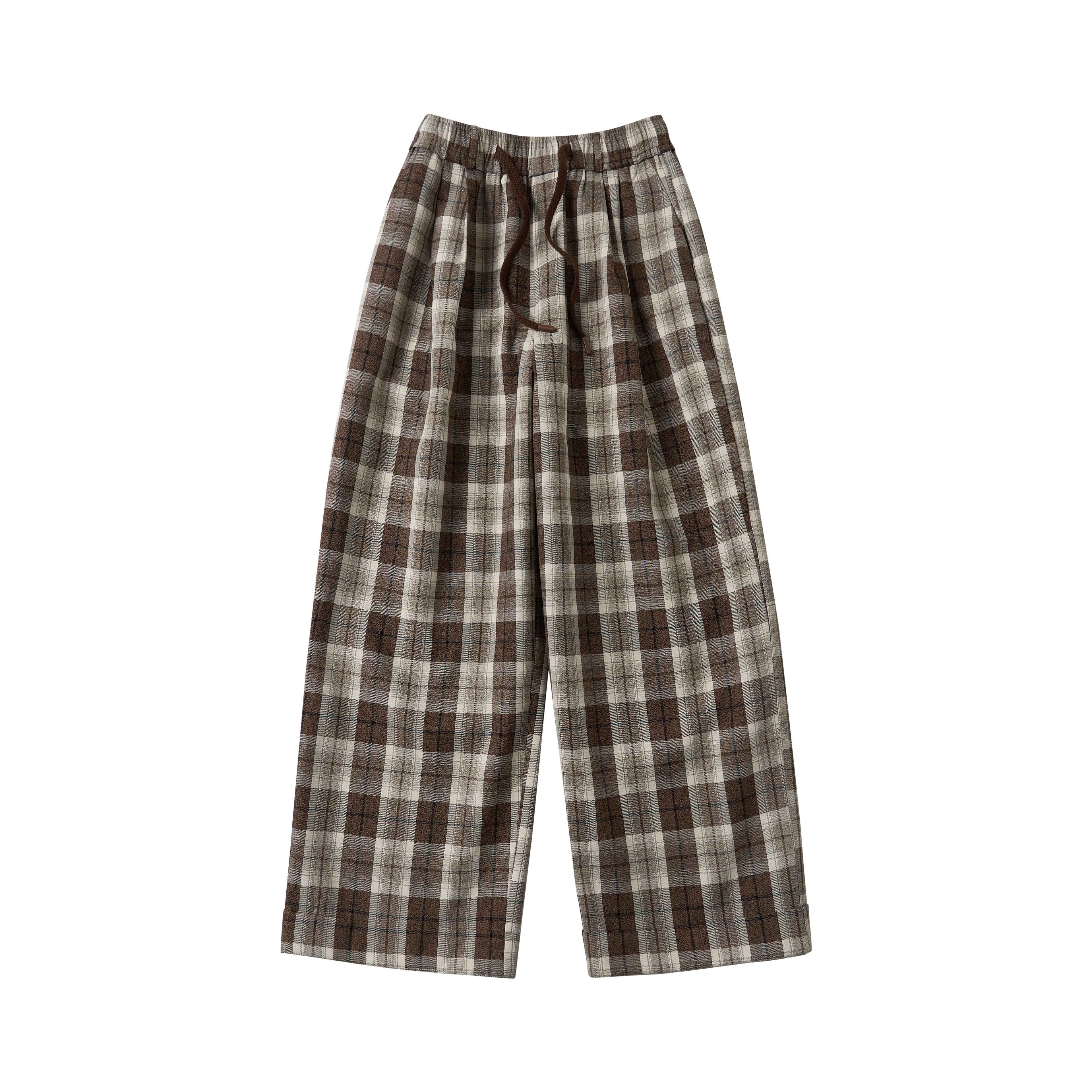 OuttheBlue_Comfortable_Relaxed_Fit_Cuffed_Brown_Plaid_Natural_Waist_Poly_Cotton_Women_Pants_MISSTT