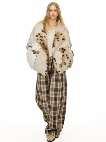 OuttheBlue Comfortable Relaxed Fit Cuffed Brown Plaid Natural Waist Poly Cotton Women Pants