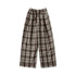 OuttheBlue Comfy Relaxed Cuffed Brown Plaid Natural Waist Ladies Poly Cotton Wide Leg Pants