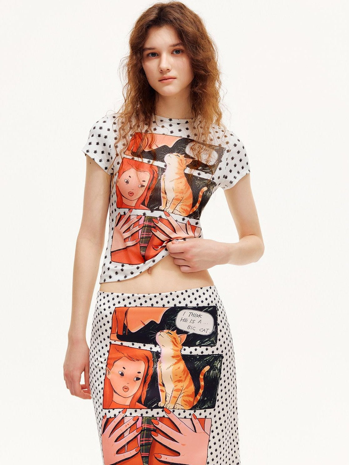 OuttheBlue Comic Star Polka Dot Printed Slim Fit Women&