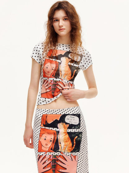 OuttheBlue Comic Star Polka Dot Printed Slim Fit Women&