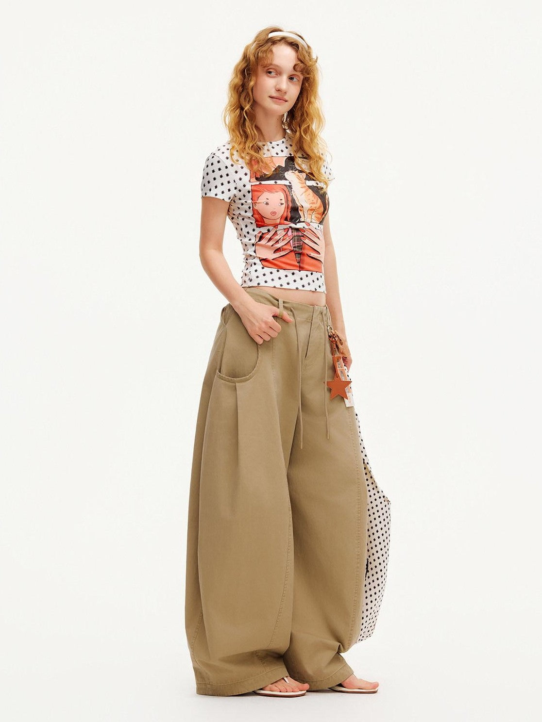 OuttheBlue Comic Star Polka Dot Printed Slim Fit Women&