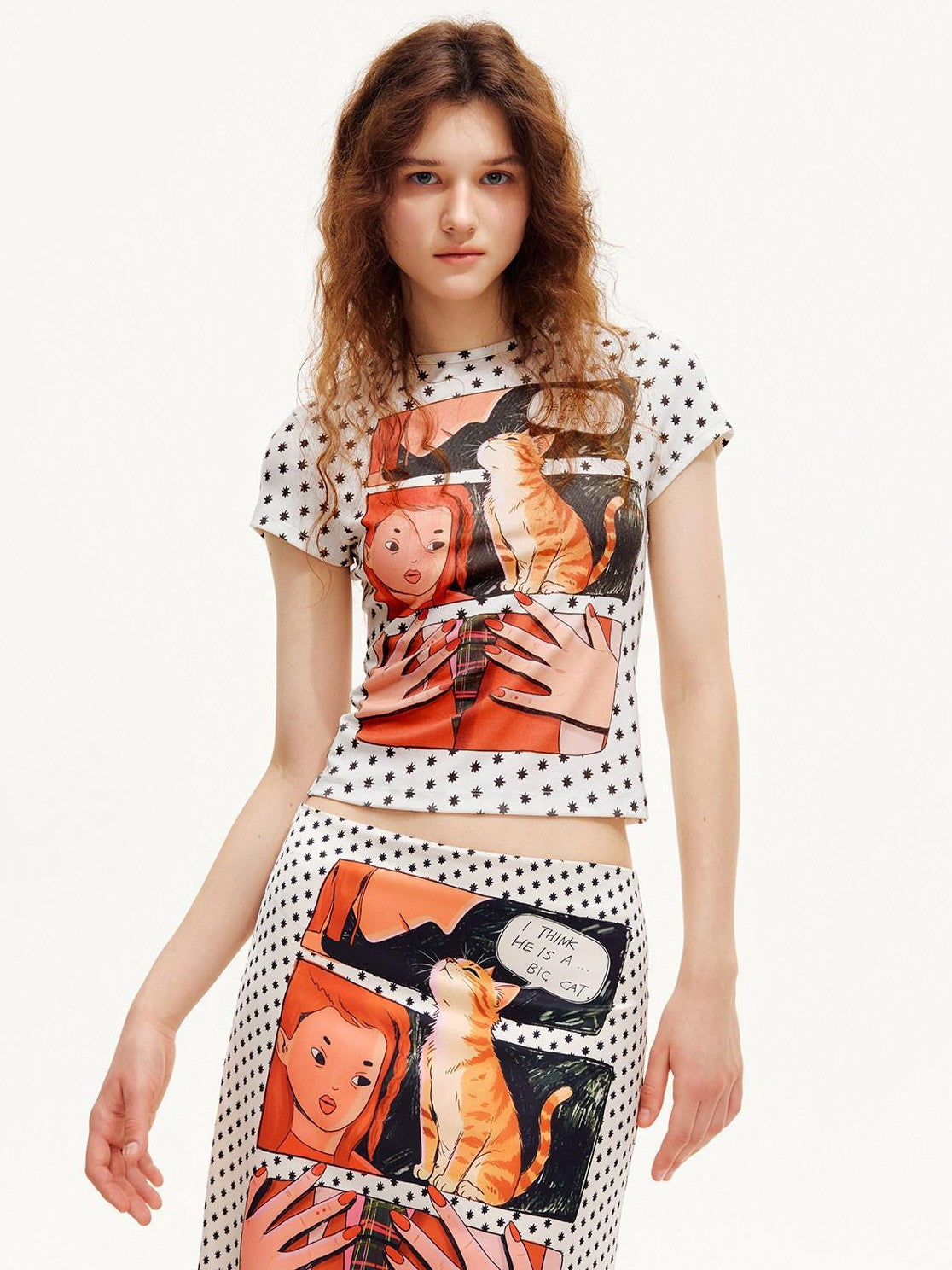OuttheBlue Comic Star Polka Dot Printed Slim Fit Women&