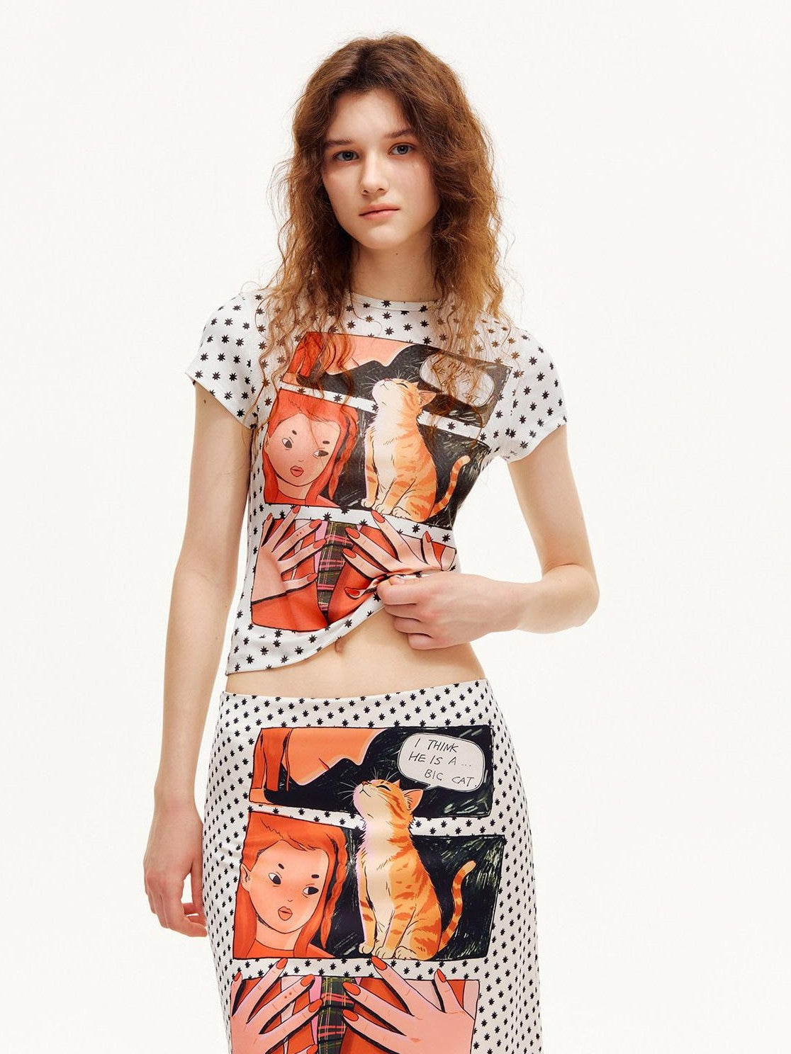 OuttheBlue Comic Star Polka Dot Printed Slim Fit Women&