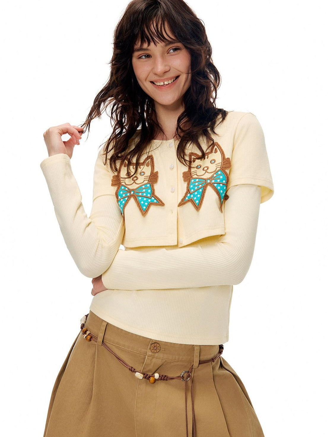 OuttheBlue Cotton Blend Stretch Slim Fit Cropped Casual Top For Women Long Sleeve T-Shirts