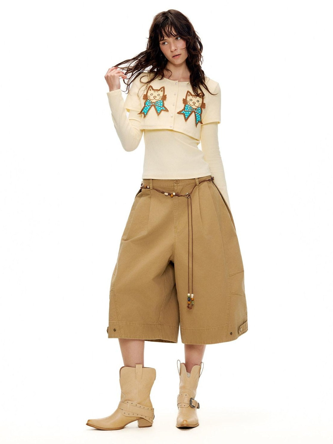 OuttheBlue Cotton Blend Stretch Slim Fit Cropped Casual Top For Women Long Sleeve T-Shirts