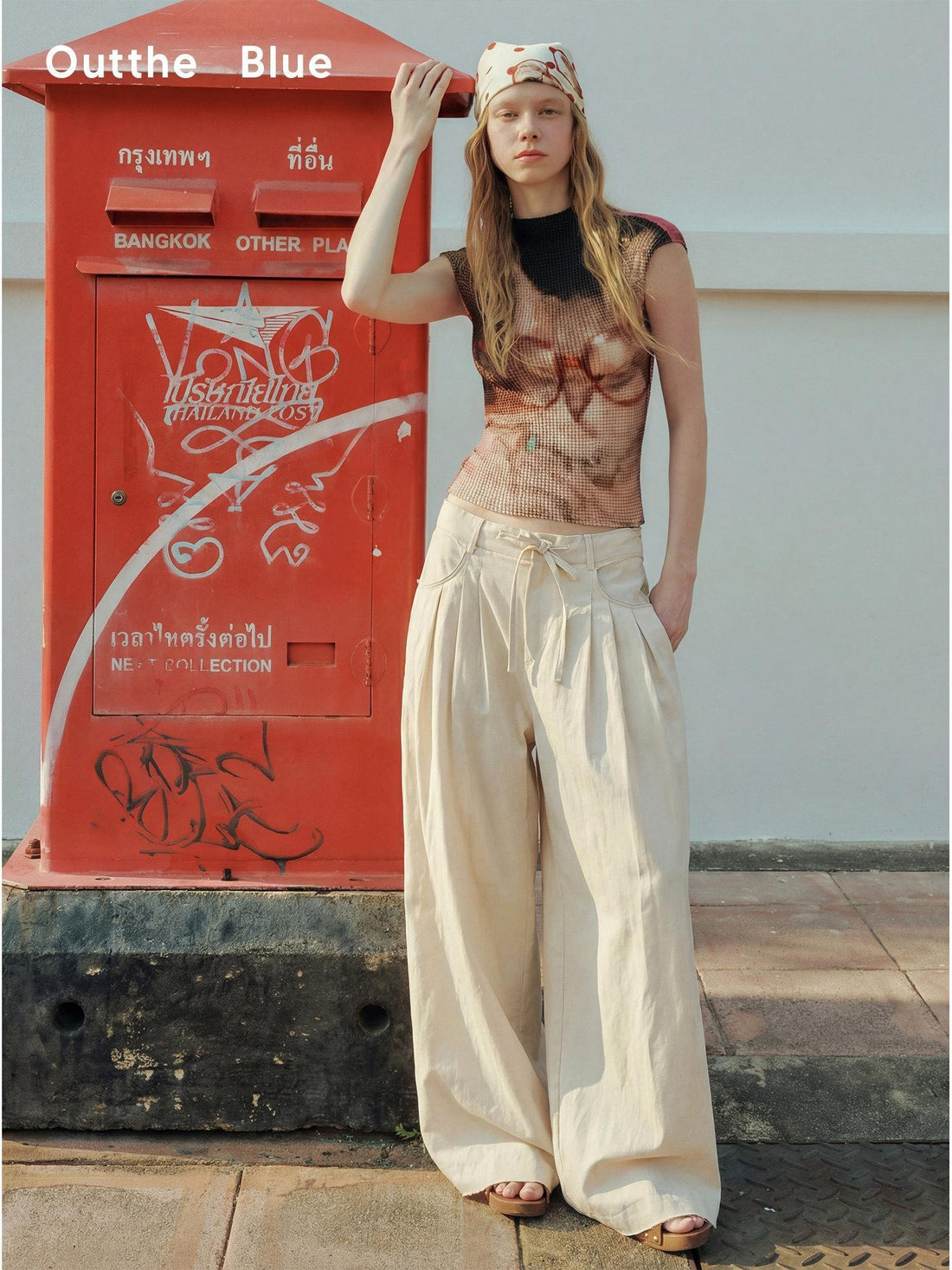 OuttheBlue Cotton Lyocell Blend High Waist Casual Women Light Khaki Wide-Leg Pants