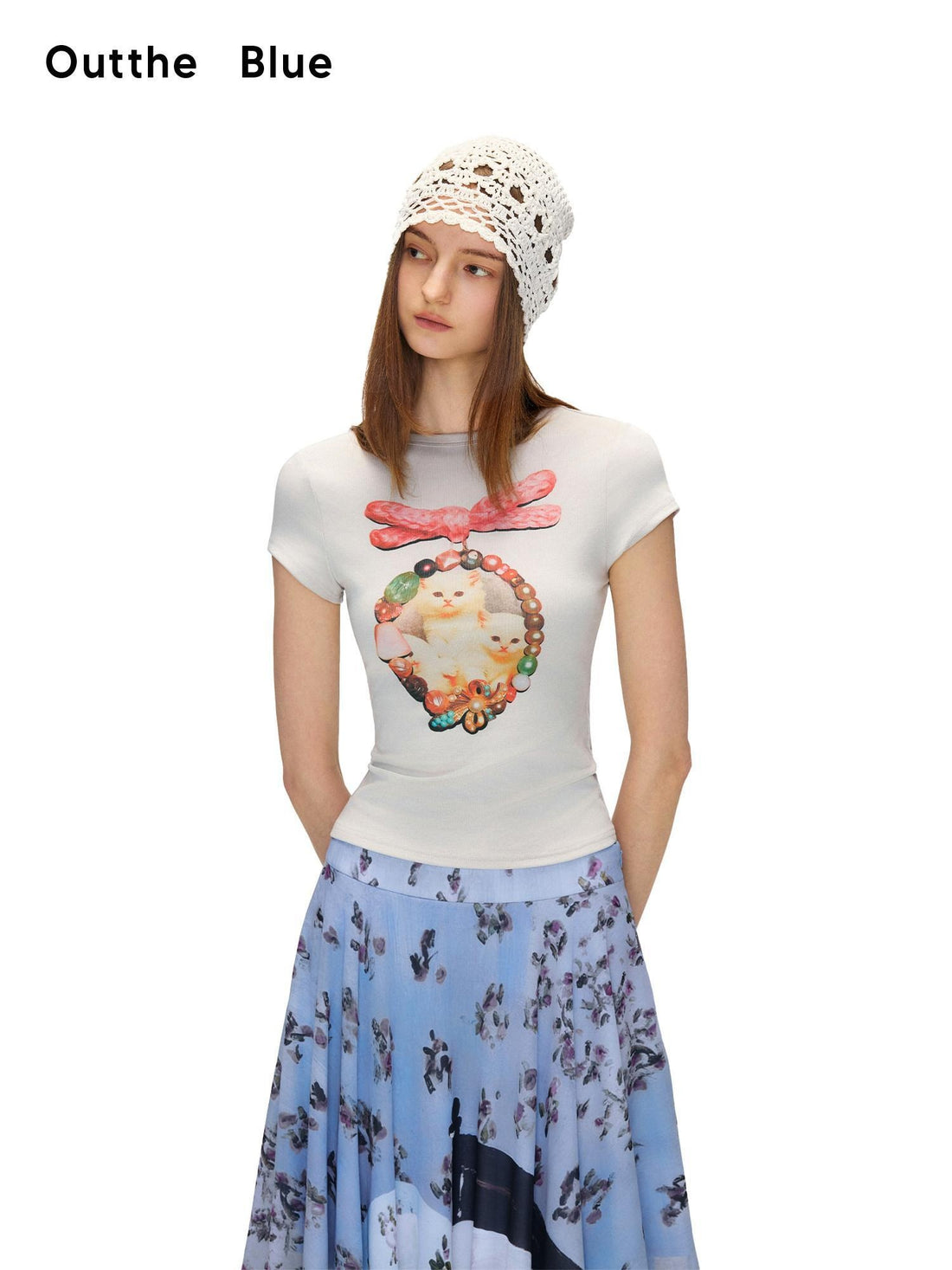 OuttheBlue Cotton Vintage Slim Fit Animal Print Round Neck Women Gray Short Sleeve T-Shirts