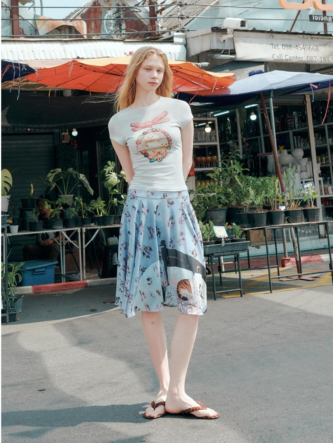 OuttheBlue Cotton Vintage Slim Fit Animal Print Round Neck Women Gray Short Sleeve T-Shirts